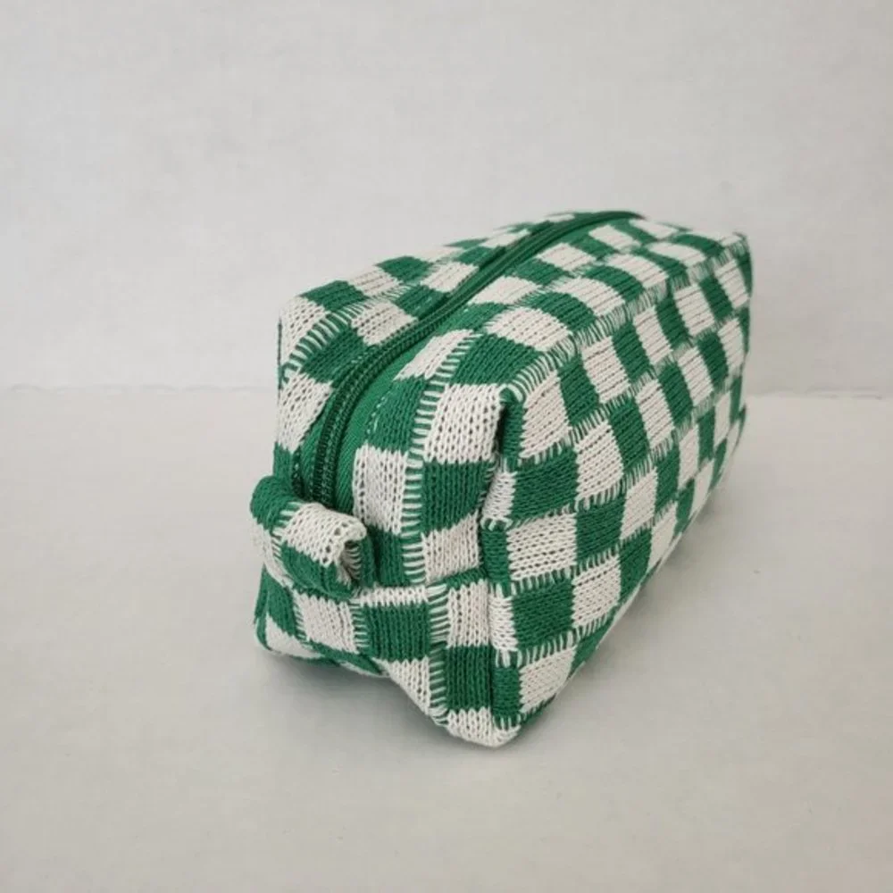 Women's‎ Checkered Print Cosmetic Make Up Beauty Bag in Green